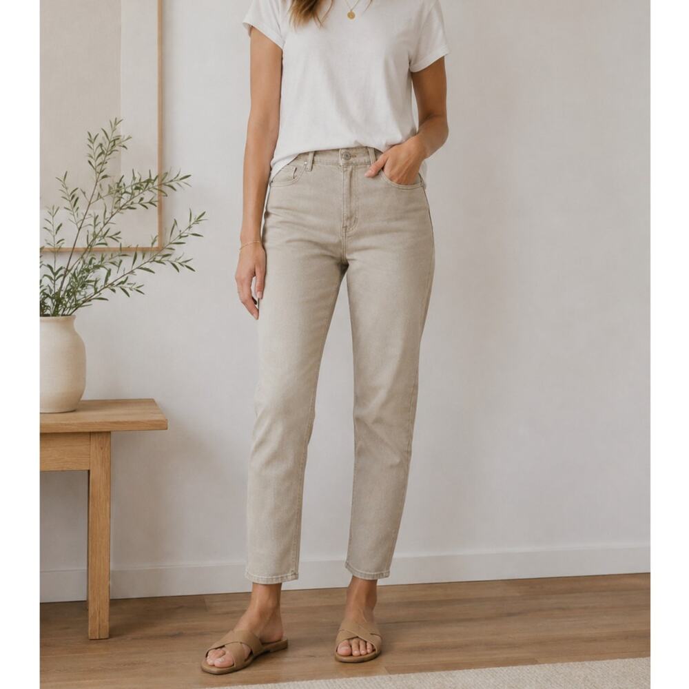 J.Jill Denim Boyfriend Straight Ankle Pants Jeans Size 8 Petite Beige Casual